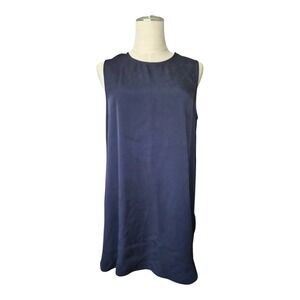 Theory Silk Tunic Top L Navy‎ Blue Sleeveless Minimalist Quiet Luxury Classic